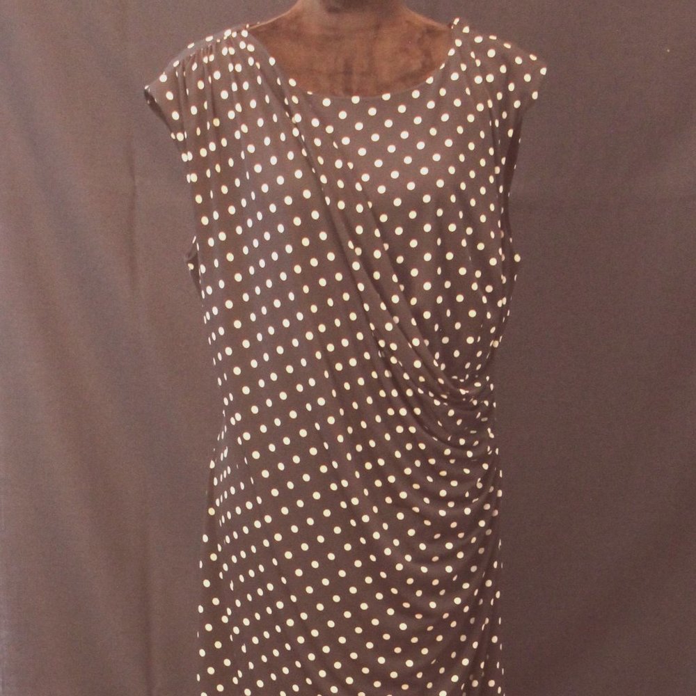 Plus Size Navy & White Polka Dot Dress w/Ruching